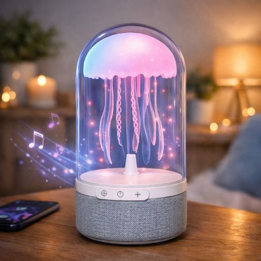 Altavoz con luz,  medusa que transforma tu ambiente con sonido envolvente y efectos visuales relajantes